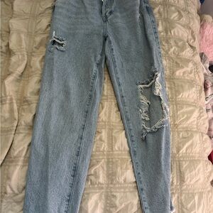 Pacific Sunwear Blue Straight Leg Jeans with Distressed Details